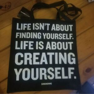 Quotable Bag Inspirational Quote in White Font on Black Shopper Tote Bag